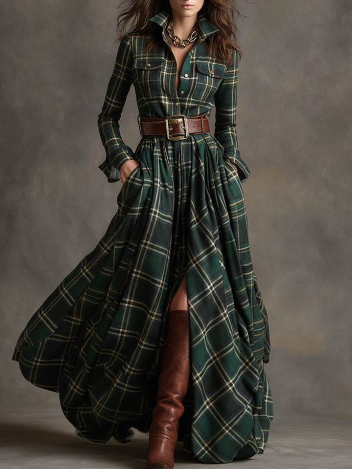 Rowena | Full-Length Plaid Shirt Dress