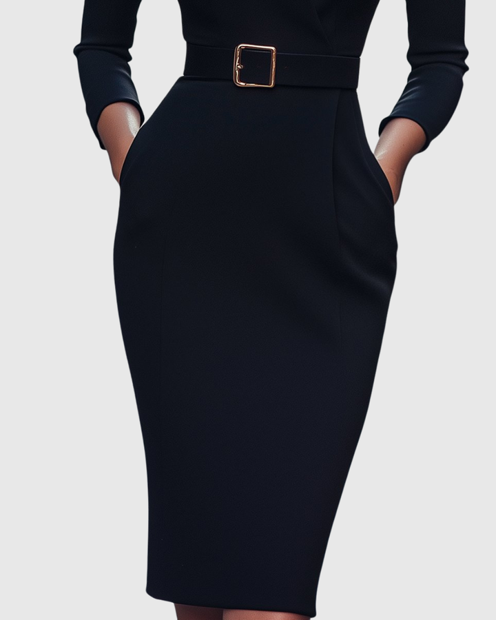 Claribel | Elegant Belted Pencil Dress