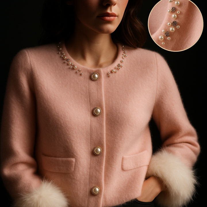 Seralyne | Elegant Pearl-Trim Luxe Cardigan
