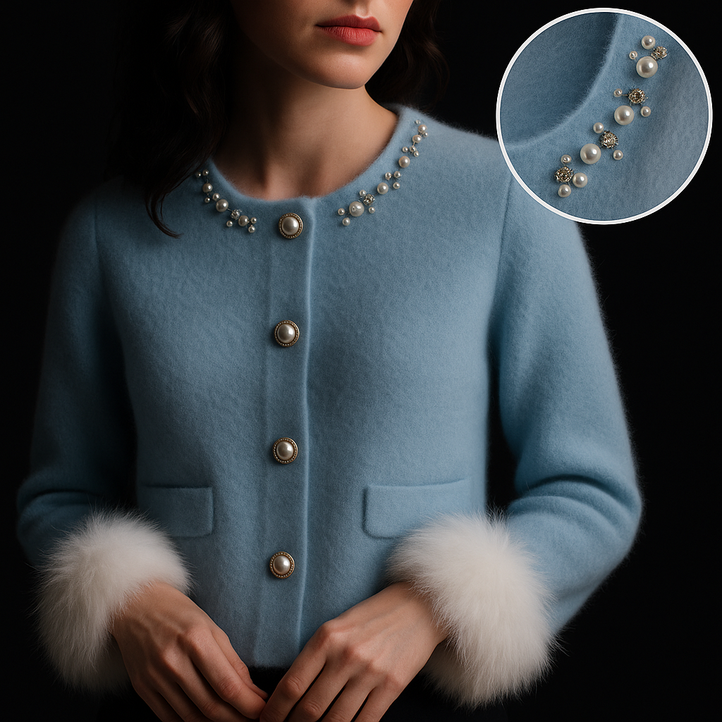 Seralyne | Elegant Pearl-Trim Luxe Cardigan