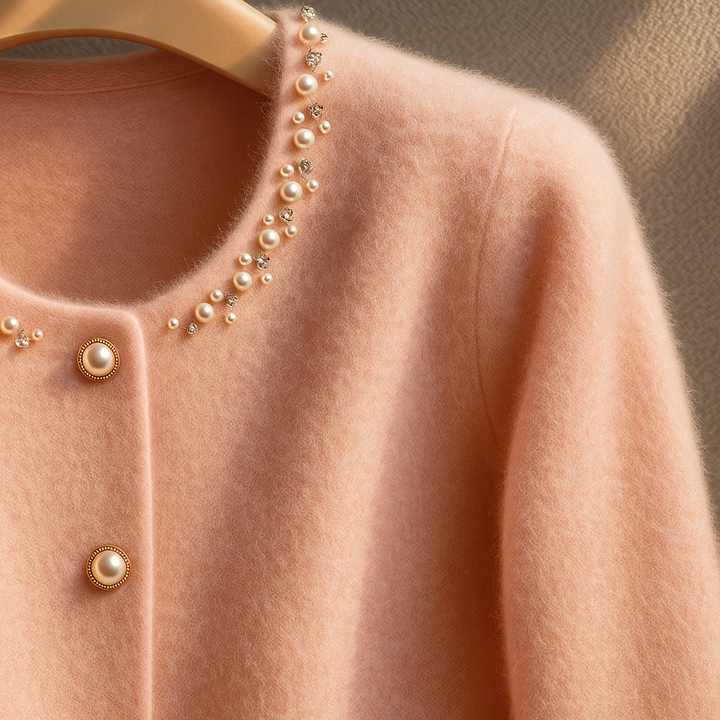Seralyne | Elegant Pearl-Trim Luxe Cardigan