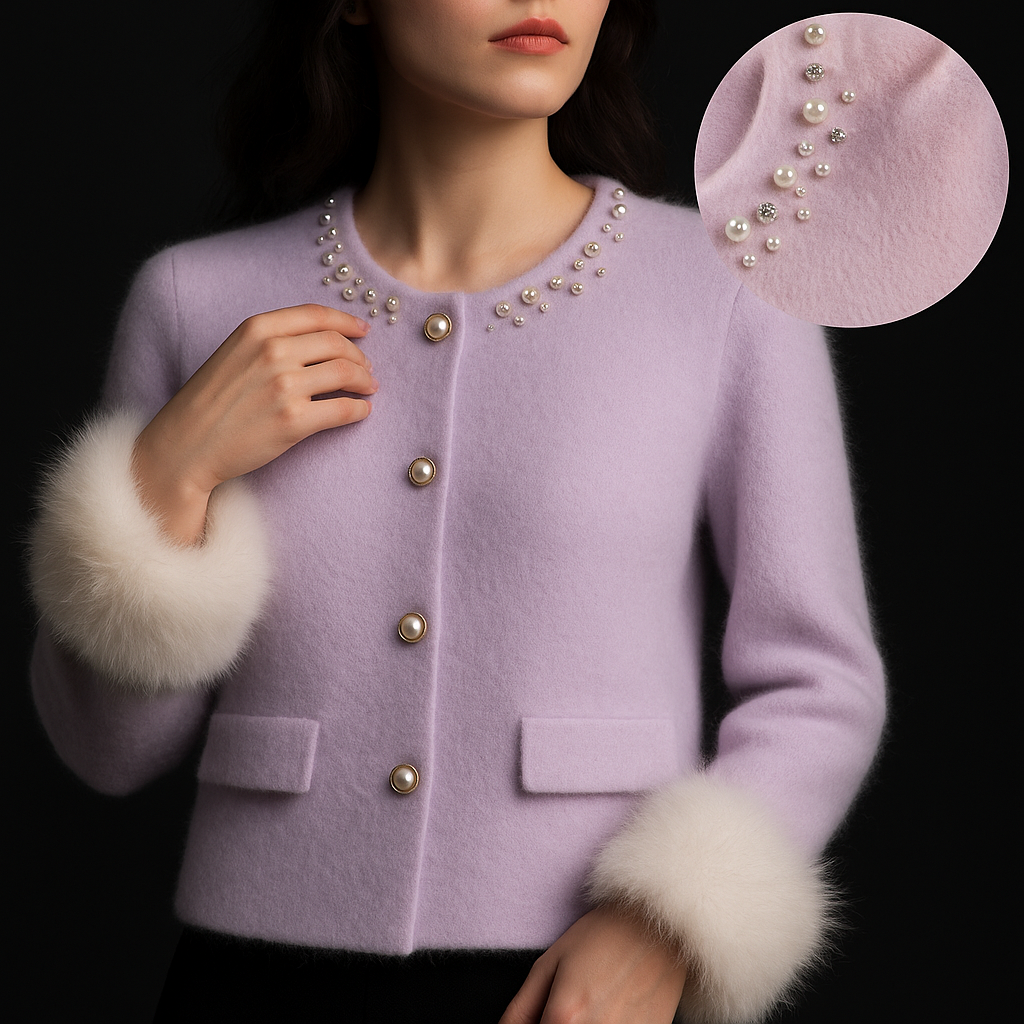 Seralyne | Elegant Pearl-Trim Luxe Cardigan