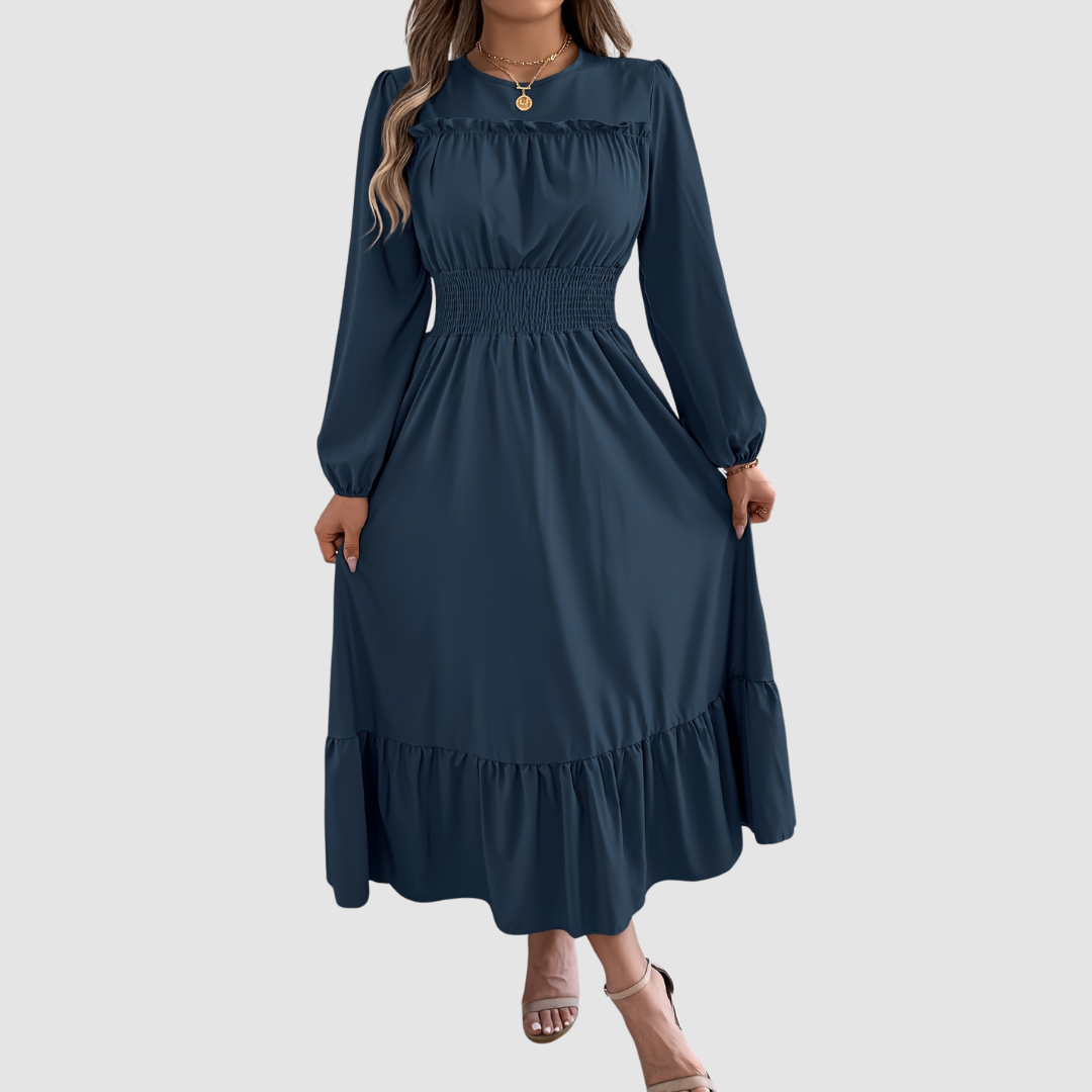 Isola Lane | Navy Ruffled Hem Midi Dress
