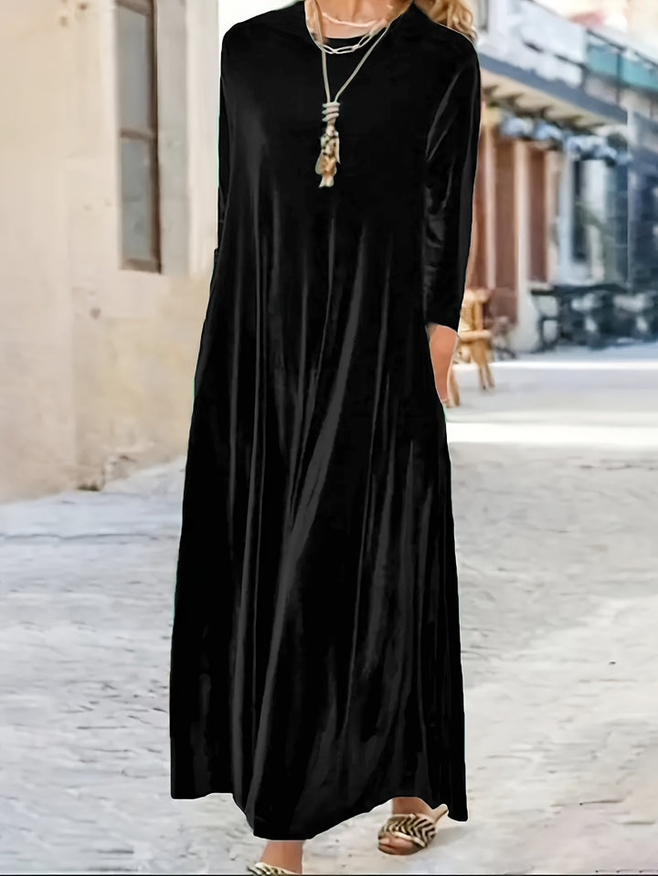 Phoebe | Relaxed Velvet Maxi Women Casual Crewneck Shirt Dresses Long Sleeve