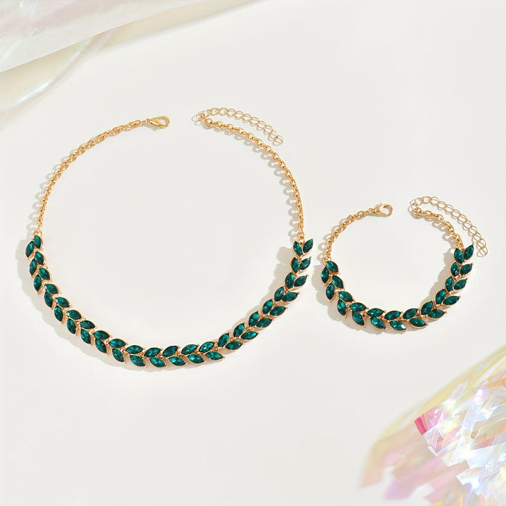Elegant Green Crystal Necklace & Bracelet Duo