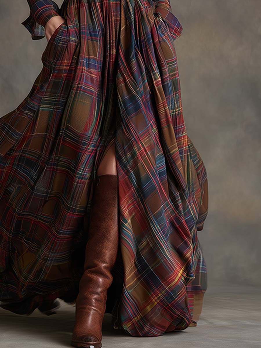 Rowena | Full-Length Plaid Shirt Dress