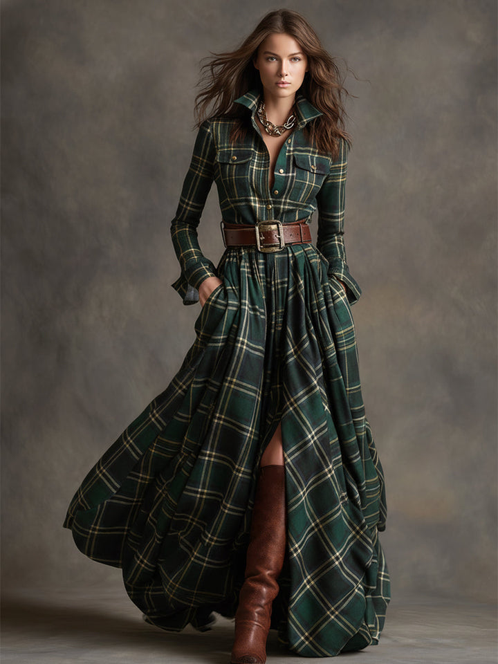 Rowena | Full-Length Plaid Shirt Dress