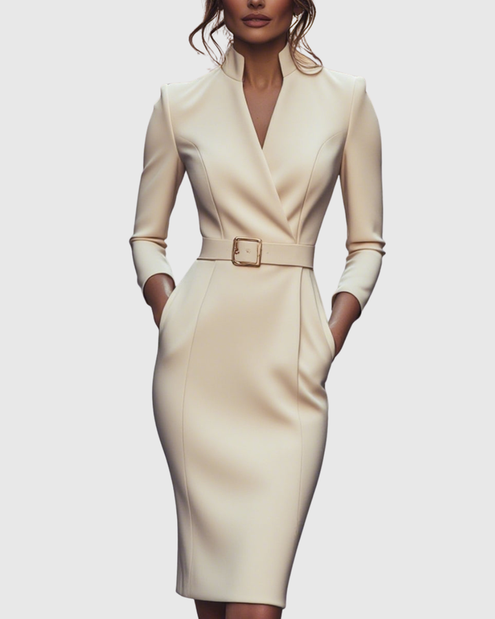 Claribel | Elegant Belted Pencil Dress
