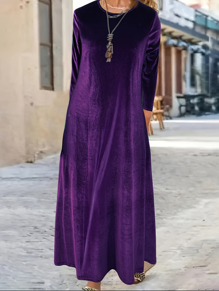 Phoebe | Relaxed Velvet Maxi Women Casual Crewneck Shirt Dresses Long Sleeve