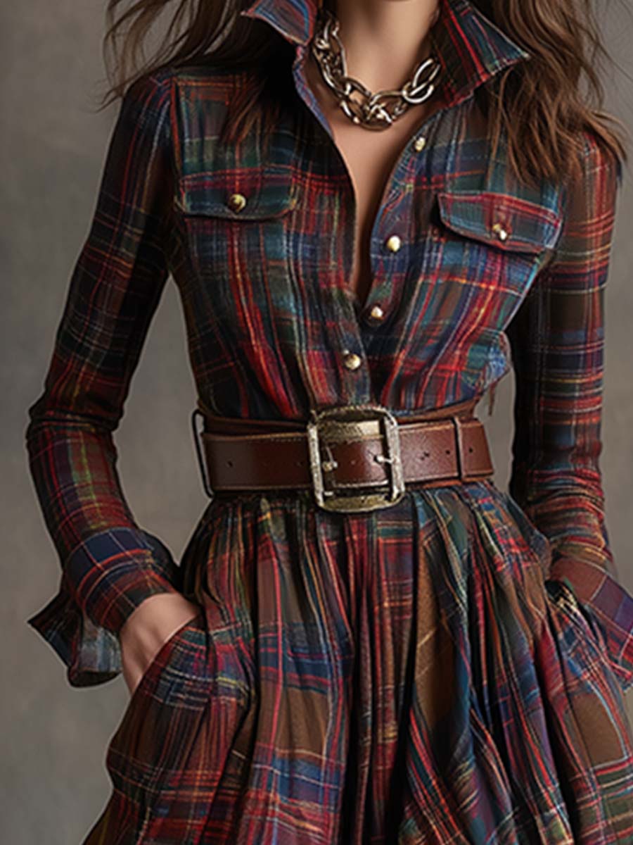 Rowena | Full-Length Plaid Shirt Dress