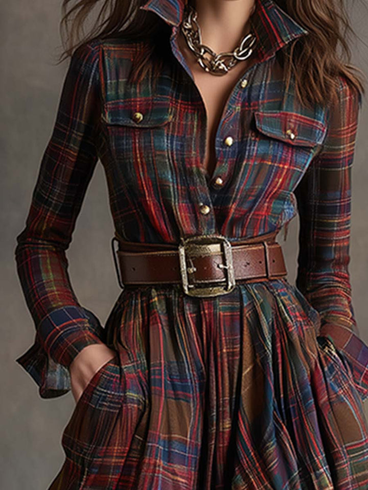 Rowena | Full-Length Plaid Shirt Dress