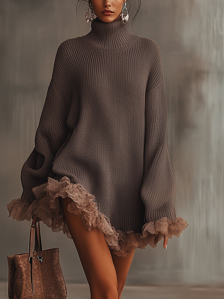 Evalora | Ruffle Hem Turtleneck Sweater Dress