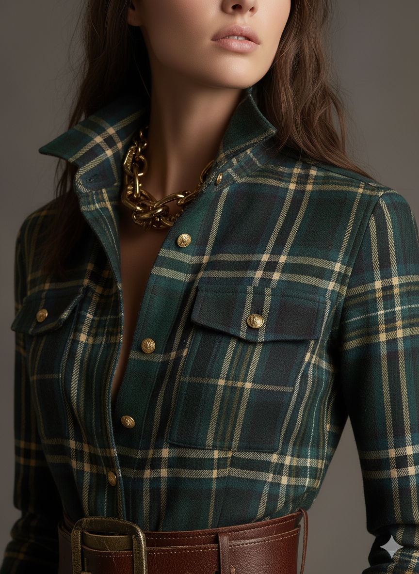 Rowena | Full-Length Plaid Shirt Dress