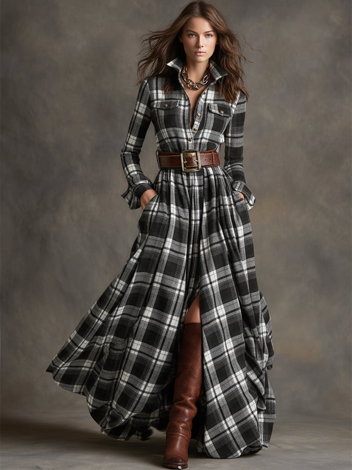 Rowena | Full-Length Plaid Shirt Dress
