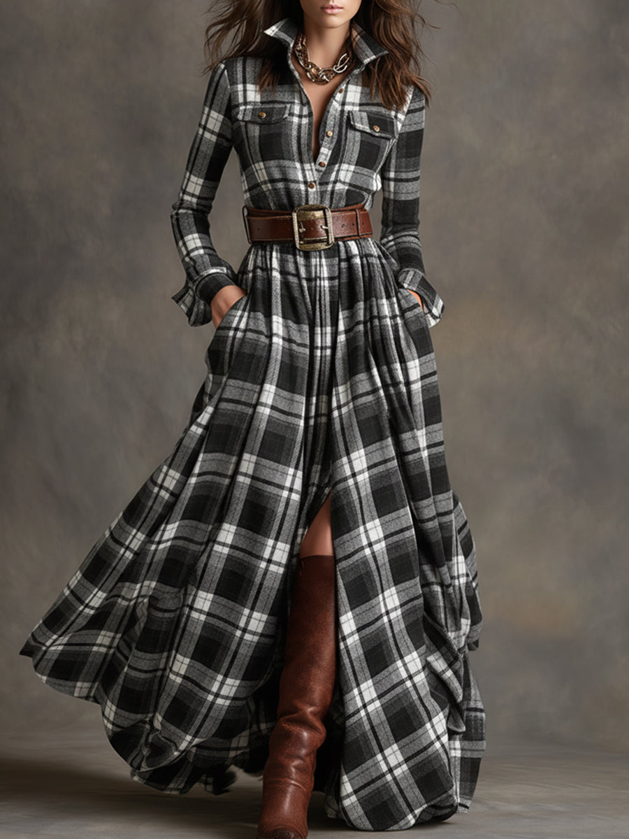 Rowena | Full-Length Plaid Shirt Dress