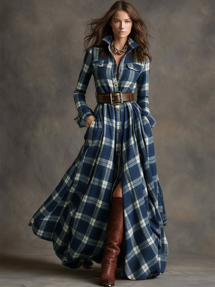 Rowena | Full-Length Plaid Shirt Dress