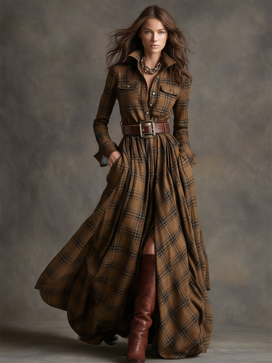 Rowena | Full-Length Plaid Shirt Dress