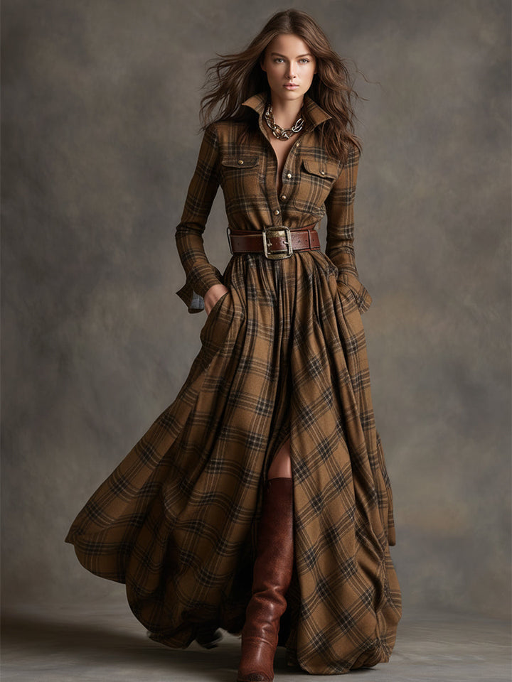 Rowena | Full-Length Plaid Shirt Dress