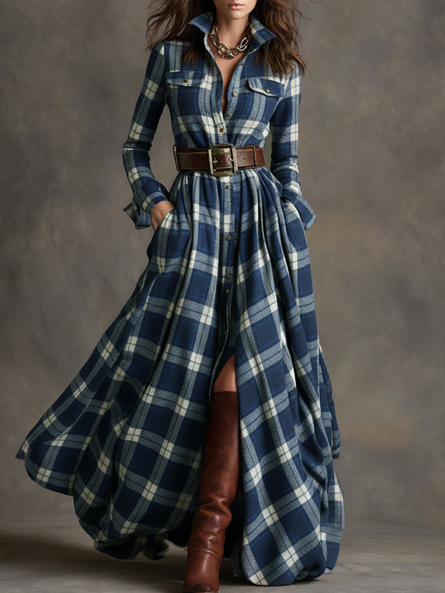 Rowena | Full-Length Plaid Shirt Dress