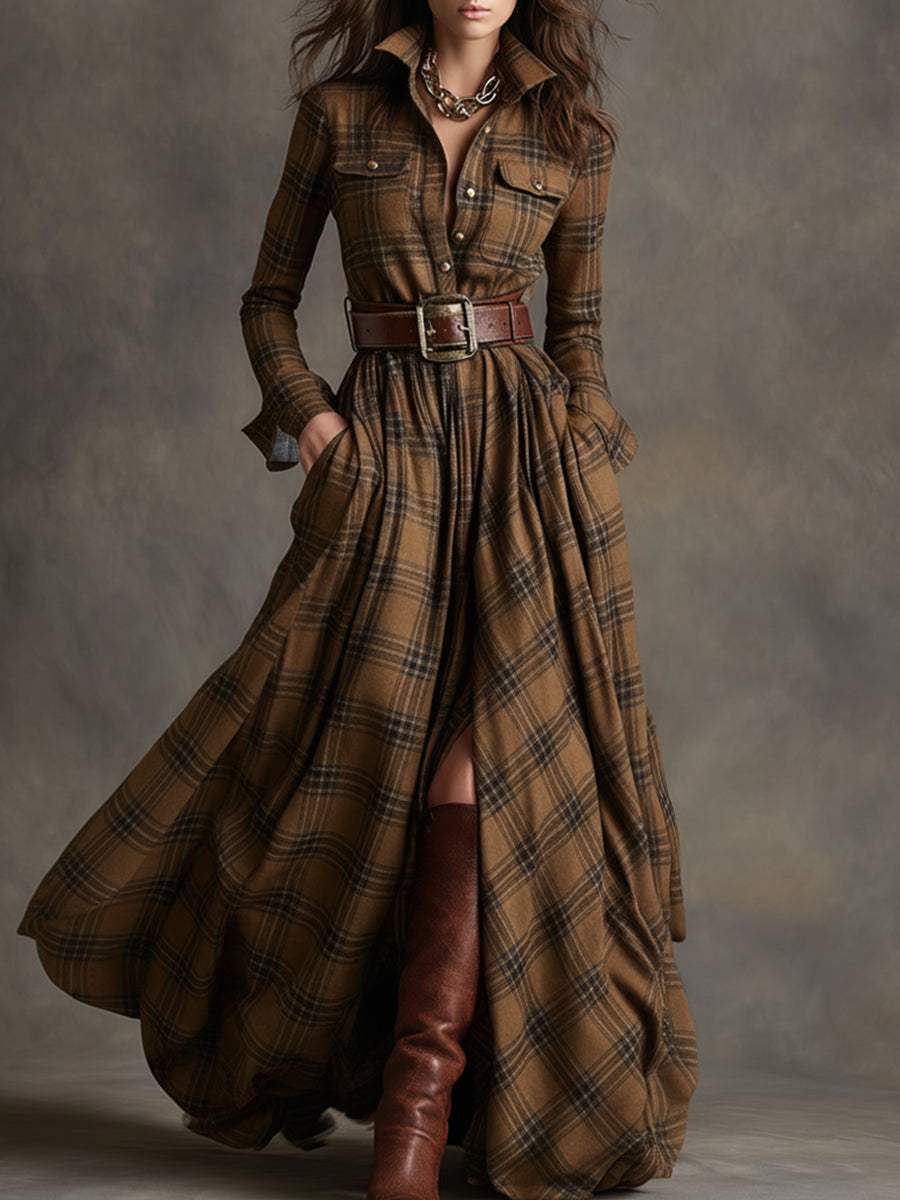 Rowena | Full-Length Plaid Shirt Dress