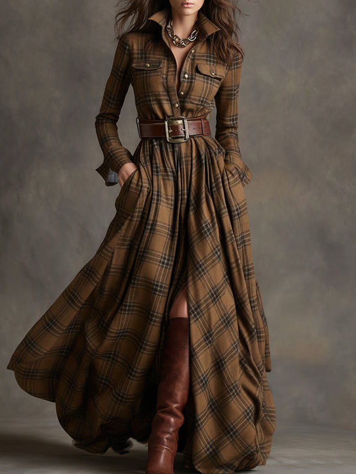 Rowena | Full-Length Plaid Shirt Dress