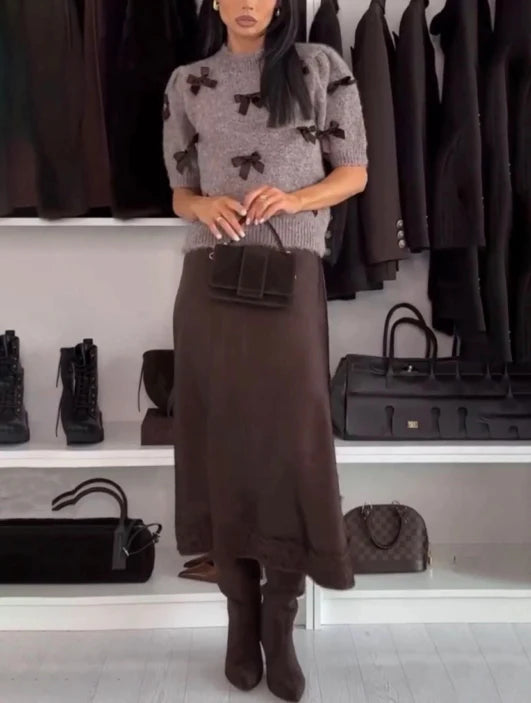 Eden | Bow-Knit Top & Midi Skirt Set