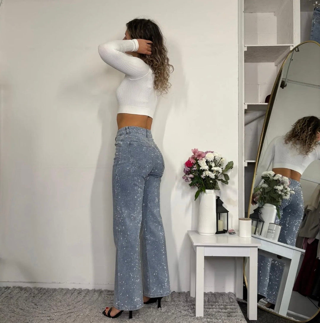 Celestine | Sparkle-Detail Wide-Leg Jeans