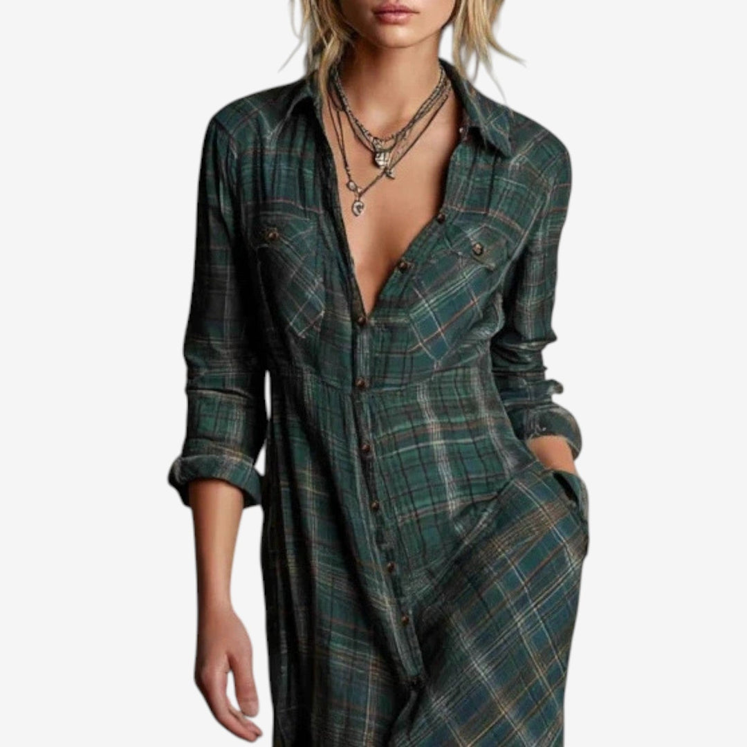 Briony | Long Plaid Button-Down Dress