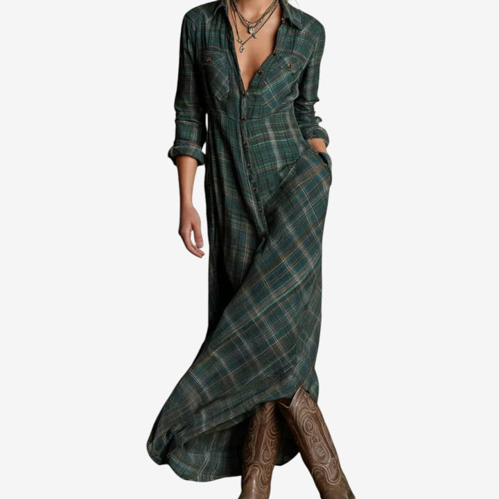 Briony | Long Plaid Button-Down Dress