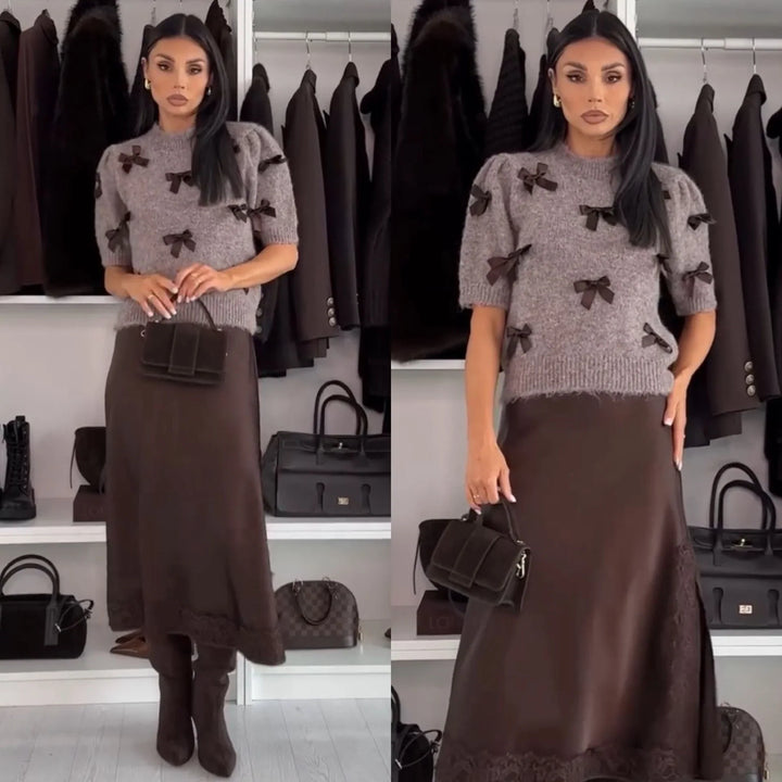 Eden | Bow-Knit Top & Midi Skirt Set