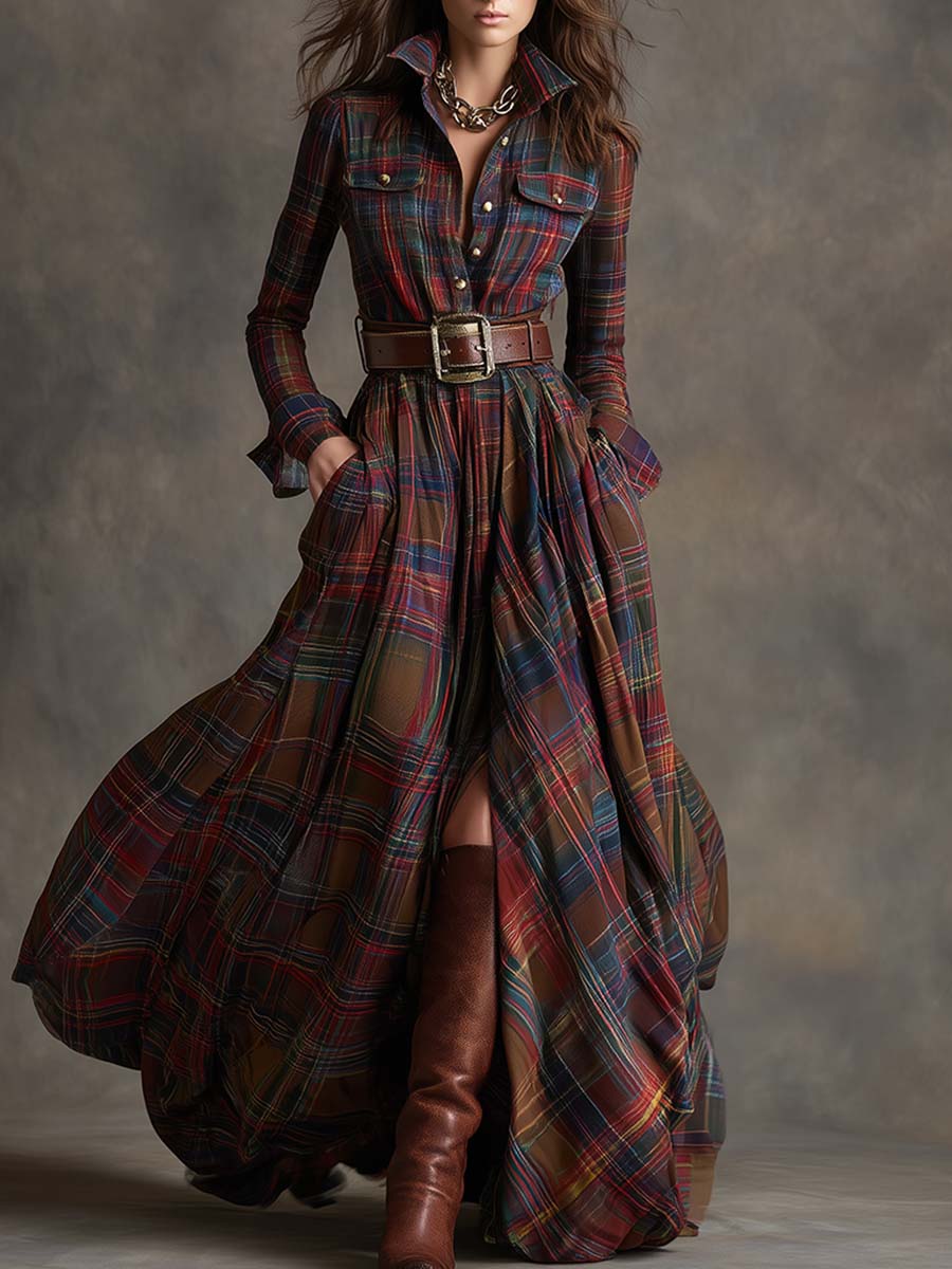 Rowena | Full-Length Plaid Shirt Dress