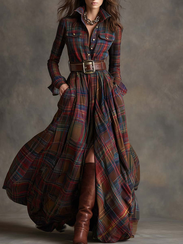 Rowena | Full-Length Plaid Shirt Dress